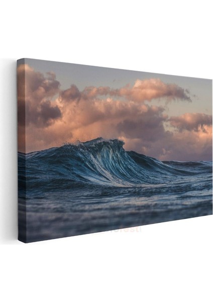 Okyanus Dalgası - Gün Batımında Mavi Sular Kanvas Tablo modelleri
