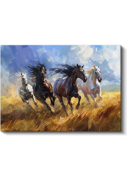 Çayırda Dörtnala - Özgür Ruhların Rüzgarla Yarışı Kanvas Tablo fiyatları