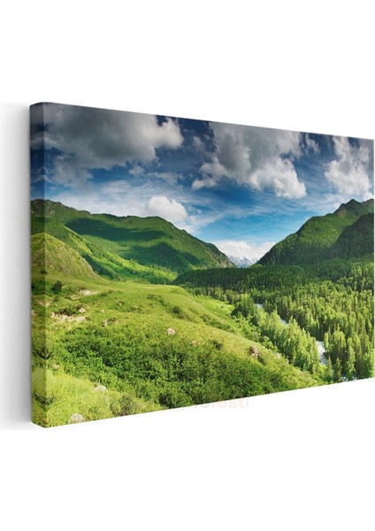 Yeşil Vadi - Ormanlar Arasında Akan Nehir Kanvas Tablo modelleri