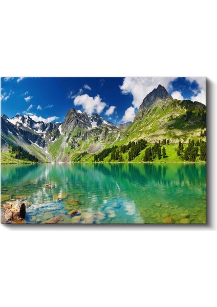 Alp Gölü - Turkuaz Sular ve Karlı Zirveler Kanvas Tablo fiyatları