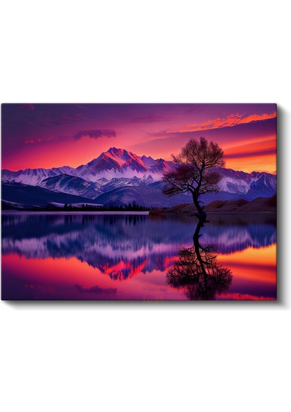 Alacakaranlık Dağları - Mor Gökyüzü Altında Yalnız Ağaç Kanvas Tablo fiyatları