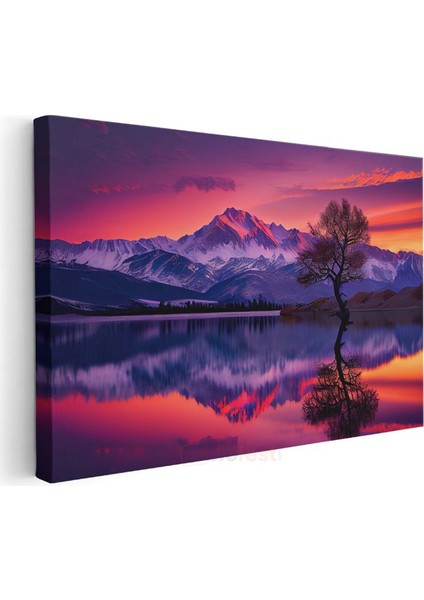 Alacakaranlık Dağları - Mor Gökyüzü Altında Yalnız Ağaç Kanvas Tablo modelleri