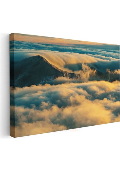 Bulutlar Üstünde - Altın Işıklı Dağ Zirvesi Kanvas Tablo modelleri