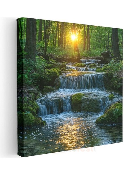 Orman Şelalesi - Güneş Işığında Akan Su Kanvas Tablo modelleri