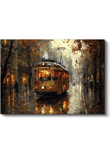 Nostaljik Tramvay - Sonbahar Sokak Manzarası Kanvas Tablo fiyatları