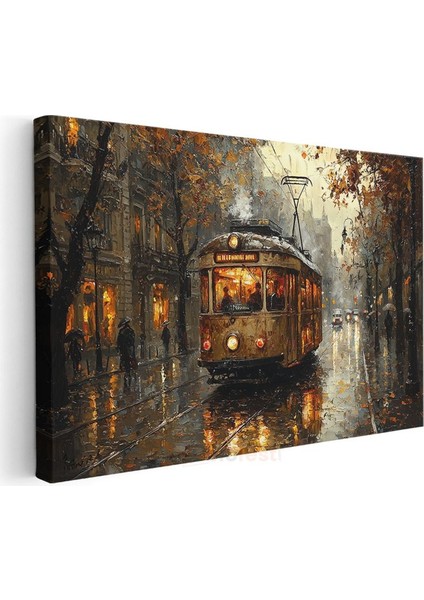 Nostaljik Tramvay - Sonbahar Sokak Manzarası Kanvas Tablo modelleri