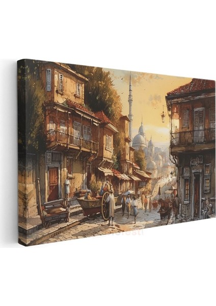 Osmanlı Sokağı - Cami Manzaralı Ahşap Evler Kanvas Tablo modelleri