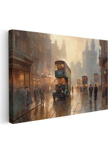 Nostaljik Londra - Tramvaylı Sokak Kanvas Tablo modelleri
