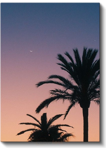 Tropikal Gün Batımı - Palmiye Silüetleri ve Alacakaranlık Gökyüzü Kanvas Tablo fiyatları