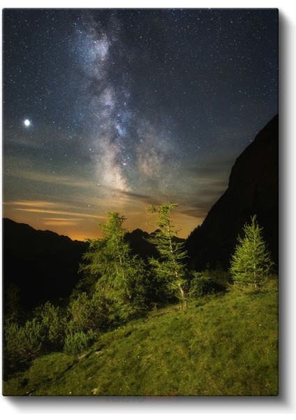 Samanyolu - Dağ Silüetleri Üzerinde Yıldızlı Gece Kanvas Tablo fiyatları