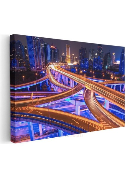 Şehir Kavşakları - Neon Işıklı Otoyollar Kanvas Tablo modelleri