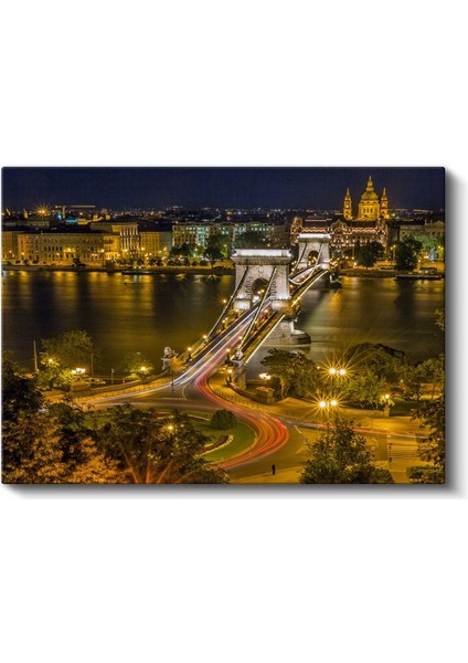 Budapeşte Köprüsü - Gece Işıkları Altında Kanvas Tablo fiyatları
