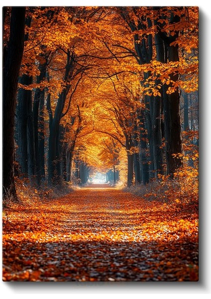 Sonbahar Patikası - Altın Sarısı Yapraklarla Kaplı Orman Yolu Kanvas Tablo fiyatları