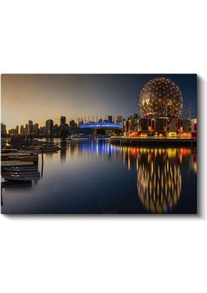 Vancouver Gece Panoraması - Işıltılı Şehir Silueti Kanvas Tablo