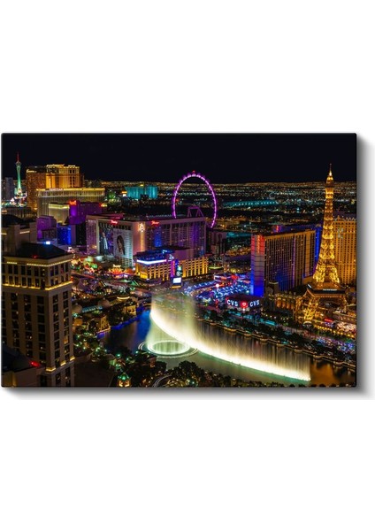 Las Vegas Gece Manzarası - Renkli Işıklar Kanvas Tablo fiyatları