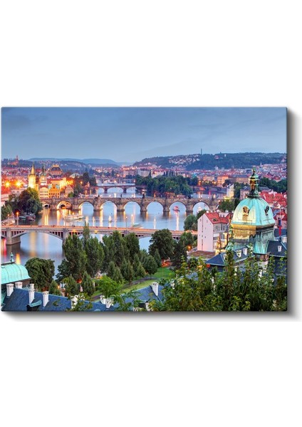 Prag Köprüleri - Nehir Üzerinde Tarihi Mimari Kanvas Tablo