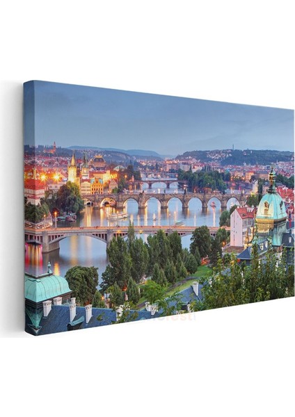 Prag Köprüleri - Nehir Üzerinde Tarihi Mimari Kanvas Tablo