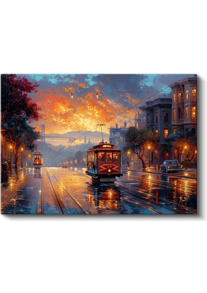 San Francisco - Tramvaylı Sokak Manzarası Kanvas Tablo fiyatları