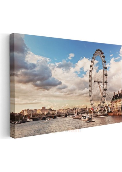 London Eye - Nehir Kıyısı Manzarası Kanvas Tablo modelleri