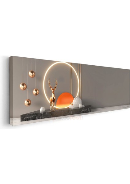 Modern Geyik - Işıklı Çember Içinde Altın Heykel Kanvas Tablo modelleri