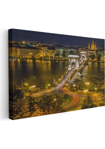 Budapeşte Köprüsü - Gece Işıkları Altında Kanvas Tablo modelleri
