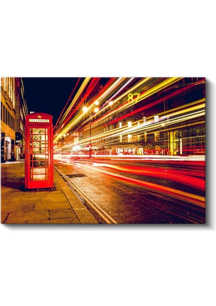 Londra Gecesi - Telefon Kulübesi ve Işık Izleri Kanvas Tablo fiyatları