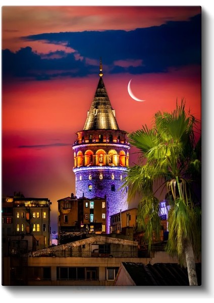 Galata Kulesi - Işıklar ve Hilal Kanvas Tablo fiyatları