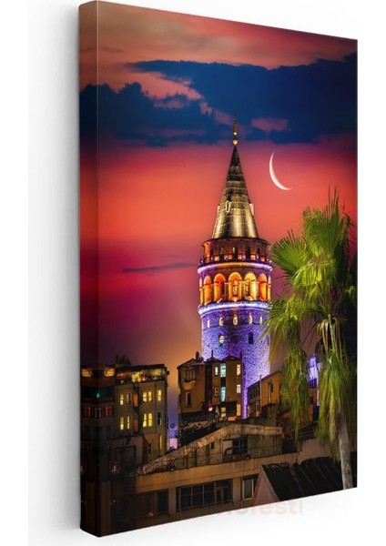 Galata Kulesi - Işıklar ve Hilal Kanvas Tablo modelleri
