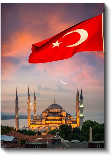 Sultanahmet Camii - Türk Bayrağı Eşliğinde Kanvas Tablo