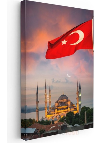Sultanahmet Camii - Türk Bayrağı Eşliğinde Kanvas Tablo