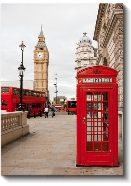 Londra Simgeleri - Kırmızı Telefon Kulübesi Kanvas Tablo fiyatları