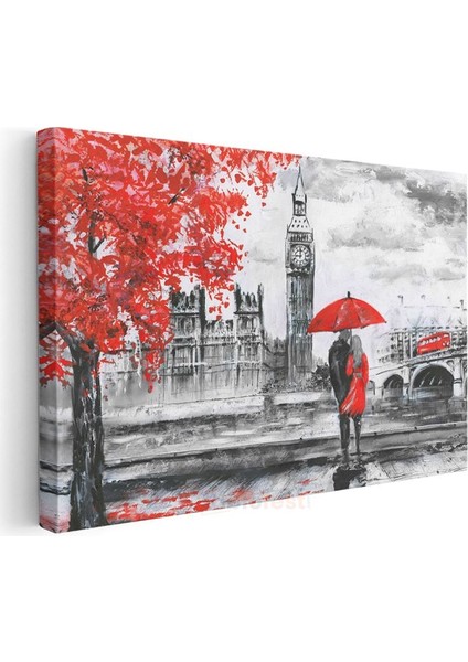 Londra Aşıkları - Kırmızı Detaylı Big Ben Kanvas Tablo modelleri