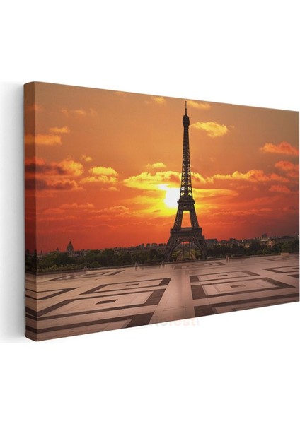 Eyfel Kulesi - Turuncu Gün Batımı Silüeti Kanvas Tablo modelleri