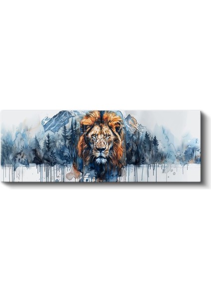 Dağların Aslanı - Suluboya Efektli Aslan Portresi Kanvas Tablo fiyatları