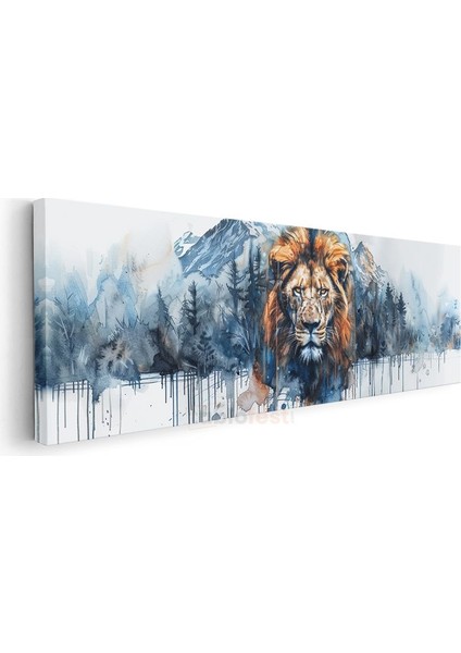 Dağların Aslanı - Suluboya Efektli Aslan Portresi Kanvas Tablo modelleri