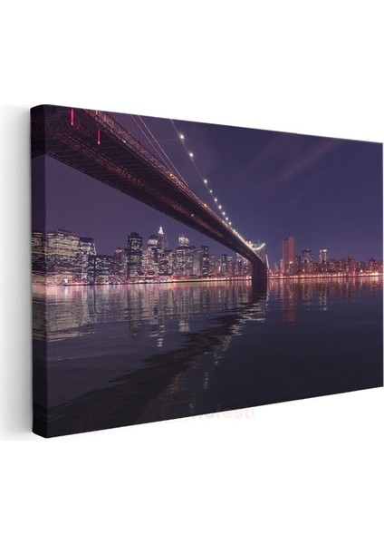 Brooklyn Köprüsü - Gece New York Silüeti Kanvas Tablo modelleri