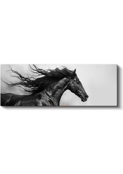 Özgür Ruh - Dalgalanan Yeleli Siyah At Kanvas Tablo fiyatları