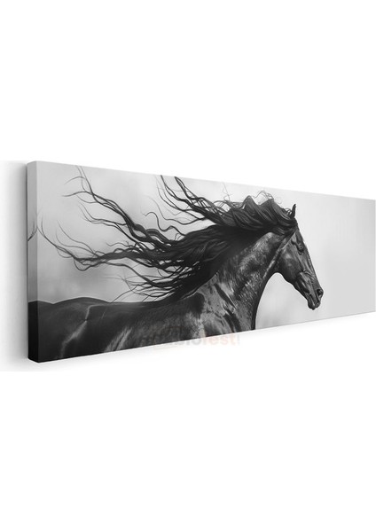 Özgür Ruh - Dalgalanan Yeleli Siyah At Kanvas Tablo modelleri