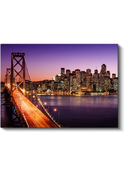 Bay Bridge - Mor Gökyüzü Altında San Francisco Kanvas Tablo fiyatları