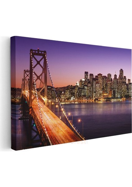 Bay Bridge - Mor Gökyüzü Altında San Francisco Kanvas Tablo modelleri