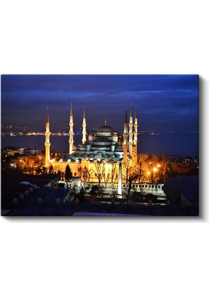 Boğaz Manzaralı Cami - Gece Istanbul Panoraması Kanvas Tablo fiyatları