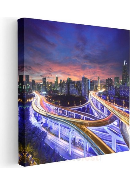 Şehir Kavşakları - Gece Işıklarında Otoyol Manzarası Kanvas Tablo modelleri