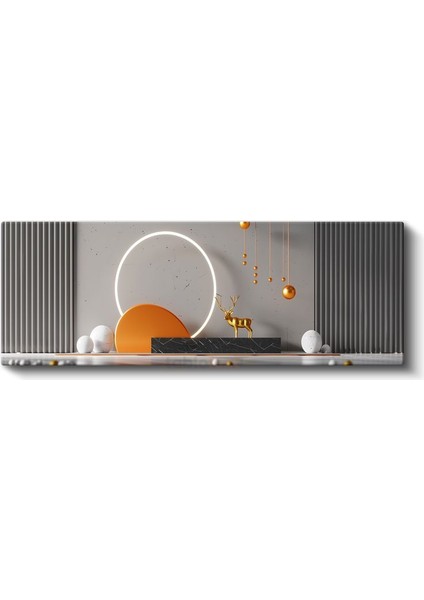 Modern Geyik - Işıklı Çember Içinde Altın Heykel Kanvas Tablo fiyatları