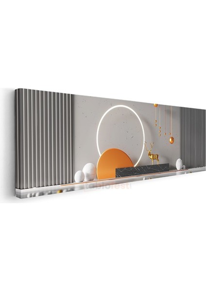 Modern Geyik - Işıklı Çember Içinde Altın Heykel Kanvas Tablo modelleri