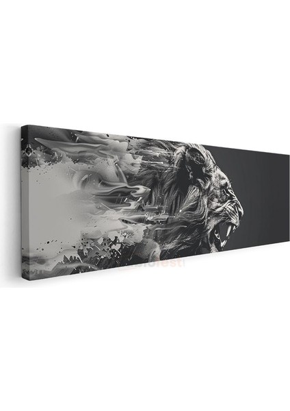 Kükreyen Aslan - Sanatsal Siyah Beyaz Aslan Portresi Kanvas Tablo modelleri