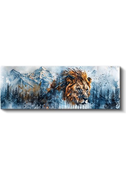 Dağların Kralı - Suluboya Efektli Aslan Portresi Kanvas Tablo fiyatları