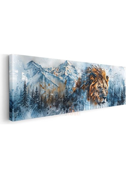 Dağların Kralı - Suluboya Efektli Aslan Portresi Kanvas Tablo modelleri