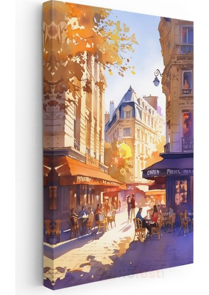 Paris Kafeleri - Sonbahar Işığında Tarihi Sokaklar Kanvas Tablo