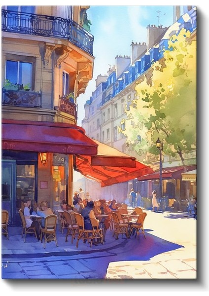 Paris Kafesi - Kırmızı Tenteli Sokak Manzarası Kanvas Tablo fiyatları