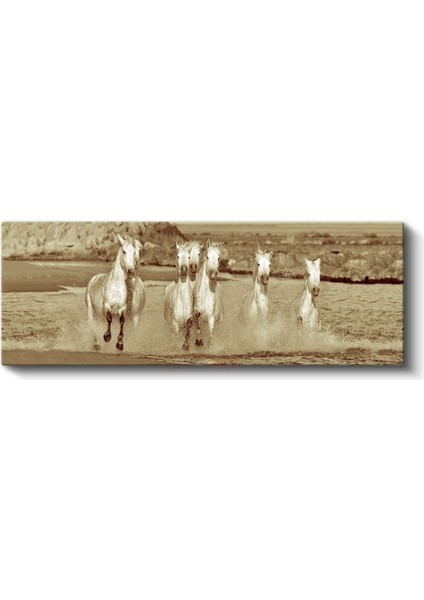 Nostaljik Koşu - Sepya Tonlarında Özgür Atlar Kanvas Tablo fiyatları